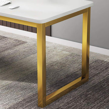Modern White Rectangular Home Office Desk with Drawers in Gold Leg-Desks,Furniture,Office Furniture